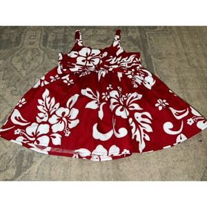 Ky's Girls Hawaiian Dress Red Floral Made in Hawaii Sz 2T 1 - 2 Yrs Old